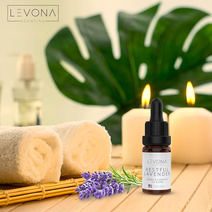 Levona Scents Pure Essential Oils for Diffusers for Home Luxury Scents - Restful Lavender Essential Oil is A Floral Blend of Eucalyptus, Bergamot, Lavender - Aroma Diffuser Oil LEVONASCENT