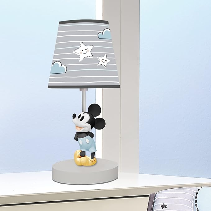 Lambs & Ivy Disney Baby Moonlight Mickey Mouse Lamp with Shade & Bulb - Gray - Bloomnest