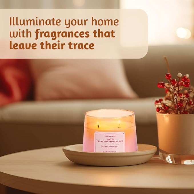 Folkulture Scented Candle | 8.81 Oz - Cherry Blossom Candles for Home Scented | Soy Candle or Non Toxic Candles for Relaxing | Long Lasting Pink Candle for Relaxation Gifts for Women - Bloomnest