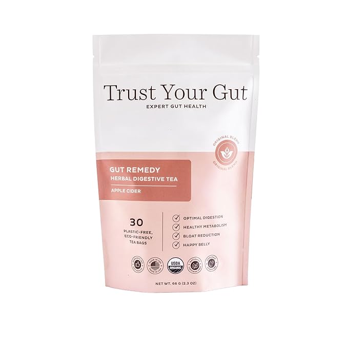 Trust Your Gut Organic Herbal Tea Blend – Lemon Balm, Holy Basil, Dandelion & Ginger Root – Supports Healthy Digestion & Gut Balance – Apple Cider, 30 Bags - Bloomnest
