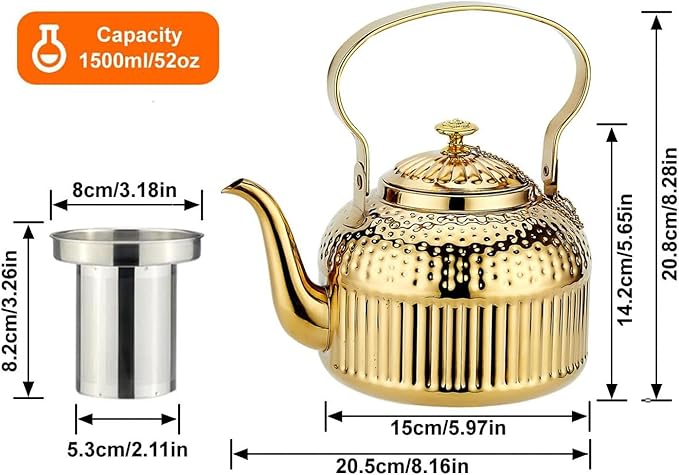 SANQIAHOME Antique 1.5L (50Oz) Stainless Steel Teapot with Infuser Gold - Bloomnest