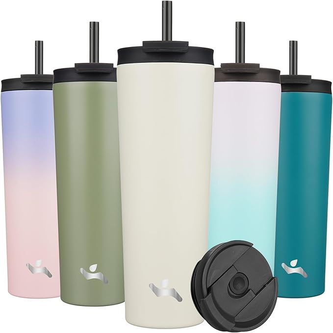 30 OZ Insulated Tumbler with Lid and 2 Straws Stainless Steel Water Bottle Vacuum Travel Mug Coffee Cup,Angel White - Bloomnest