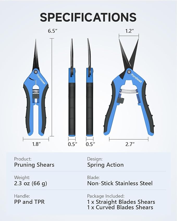 Fondwell 6.5" Pruning Shears Trimming Scissors: 2 Pack of Non-Stick Gardening Scissors - Reliable Garden Snips for Managing Small Plants - Bloomnest