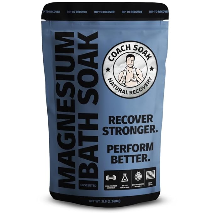 Coach Soak Recovery Bath Soak - Alternative to Epsom Salt Bath Soak - Fast-Absorbing Pure Magnesium Flakes with 21 Minerals, Bath Salts & Essential Oils - 3 lb (1 Pack) - Unscented - Bloomnest