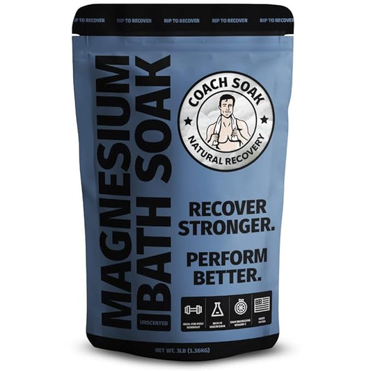 Coach Soak Recovery Bath Soak - Alternative to Epsom Salt Bath Soak - Fast-Absorbing Pure Magnesium Flakes with 21 Minerals, Bath Salts & Essential Oils - 3 lb (1 Pack) - Unscented - Bloomnest