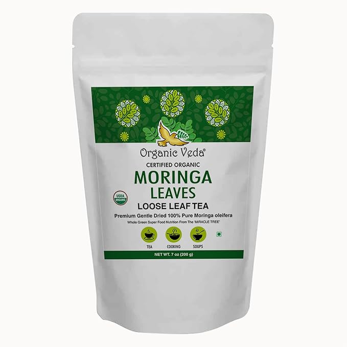 Organic Veda Moringa Tea Leaves - 100% Organic Dried Leaves - Moringa Oleifera Loose Leaf for Herbal Tea - Antioxidants Rich, Naturally Boosts Energy, Supports Digestion & Immune System - 7oz - Bloomnest