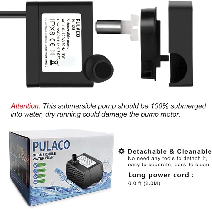 PULACO 95GPH 5W Mini Submersible Water Pump for Aquarium Fish Tank, Pond, Fountain, Hydroponics - Bloomnest