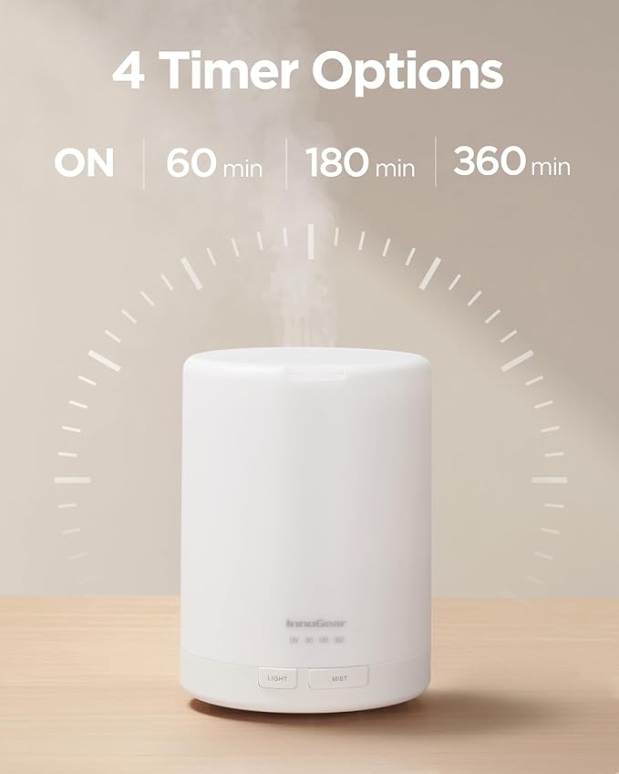 InnoGear 300ML Essential Oil Diffuser, Premium 5-in-1 Ultrasonic Aromatherapy Diffusers Scent Humidifier Aroma Diffuser Vaporizer Auto-Off Timer for Room Office Home, Basic White, Medium - Bloomnest