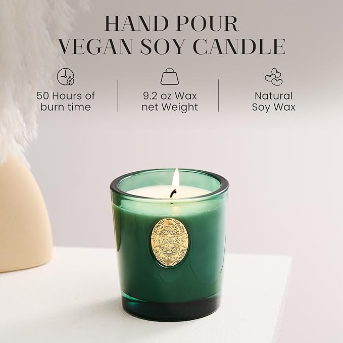 M&SENSE Natural Soy Candle | Eucalyptus Cedarwood& Emerald Green | 9.2 oz, 50H Burn Time | Luxury Scented Candle for Relaxation, Gifting, Home Décor | Ideal for Bedroom, Office, Party Ambiance - Bloomnest