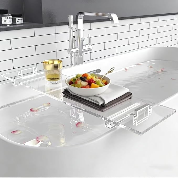 WANLIAN 33inch Luxury Bathtub Caddy Tray for Bathroom Bath tub Table Caddy Shelf for Shower Storage Organizer tub Accessories for Bath tub Table Caddy (SilverHandles) - Bloomnest