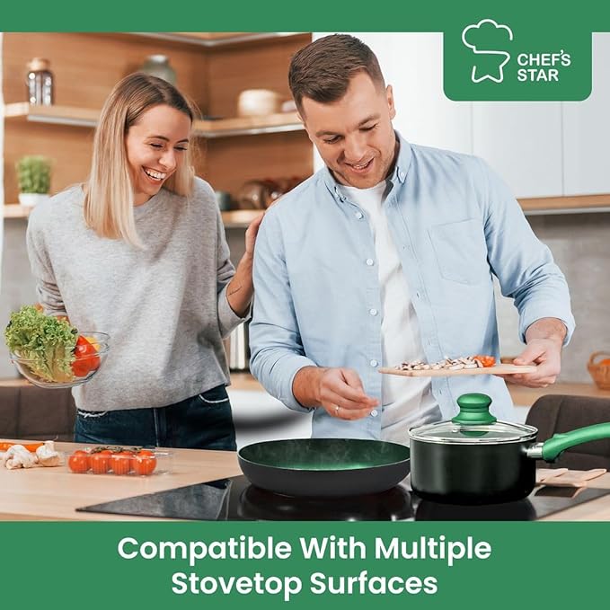 Chef's Star Pots And Pans Set Kitchen Cookware Sets Nonstick Aluminum Cooking Essentials 11 Pieces Green - Bloomnest