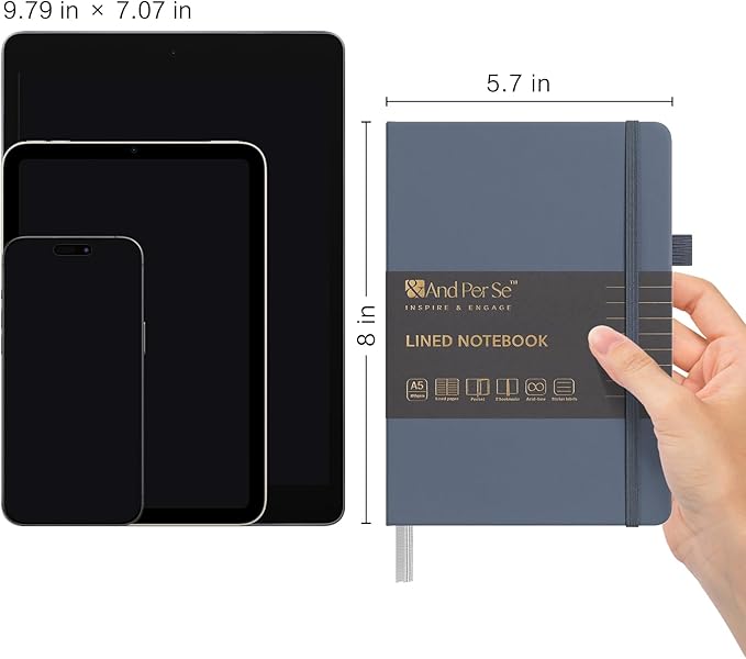 &And Per Se Lined Journal Notebook (3 Packs), 160 Pages 100GSM Thick Paper, A5 Hardcover College Ruled Journals for Writing, 5.7'' x 8'' (Brown, Blue & Black)