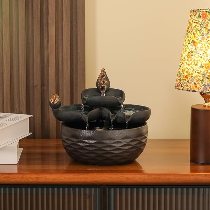 Tabletop Ceramic Fountain Water Feature Home Kitchen Office Decoration Modern Design Style (Black) - Bloomnest