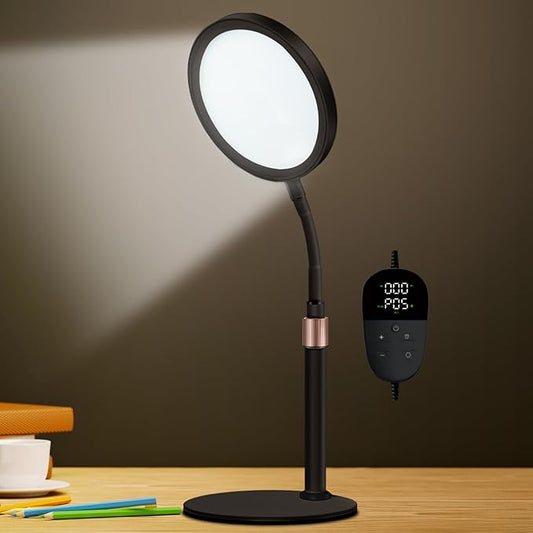 Light Therapy Lamp, UV-Free 10000 Lux Sun Therapy Light with 360° Gooseneck & 9 Brightness Happy Therapy Desk Lamp for Lift Mood (Black) - Bloomnest