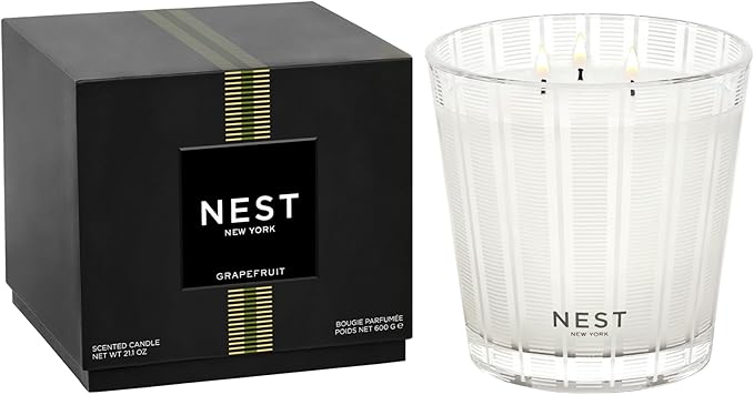 NEST New York Scented 3-Wick Candle, Grapefruit - 21.2 oz - Up to 100-Hour Burn Time - Reusable Glass Vessel - Bloomnest