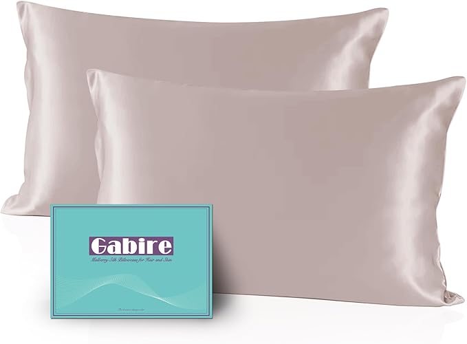 Mulberry Silk Pillowcases Set of 2, Both Sides Real Silk for Hair and Skin Prevent Acne Pillowcase Organic Silk Pillow Cases 2 Pack with Hidden Zipper, Apricot Grey, Standard (20"×26") - Bloomnest