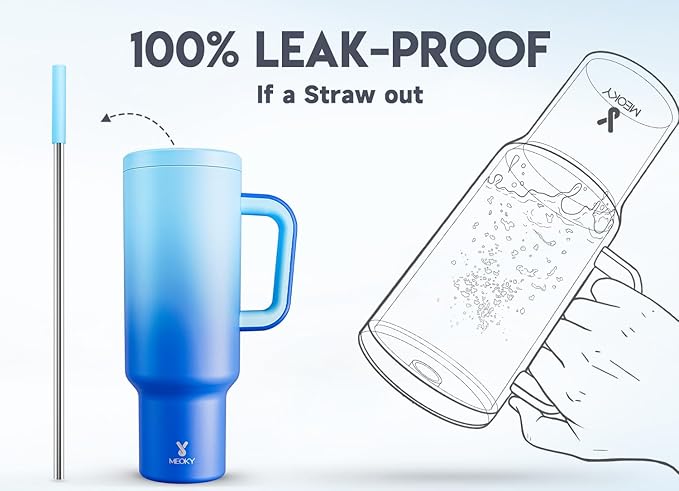 Meoky 50 oz Tumbler with Handle, Tumbler with Lid and Straw, Insulated Stainless Steel Travel Mug, 100% Leak-proof, Keeps Cold for 36 Hours or Hot for 12 Hours (Sky) - Bloomnest