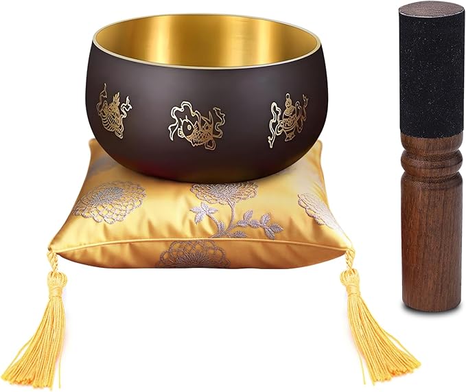 Tibetan Singing Bowl Set — Meditation Sound Bowl Handcrafted in Nepal with Striker & 2PC Cushion -ENHANCES YOGA, MEDITATION, PRAYER Mindfulness, and Stress Relief Unique Spiritual Gifts (5.2") ViLoSa