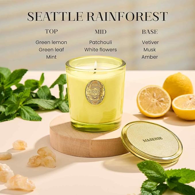 M&SENSE Natural Soy Candle | Seattle Rainforest & Matcha Green | 9.2 oz, 50H Burn Time | Luxury Scented Candle for Relaxation, Gifting, Home Décor | Ideal for Bedroom, Office, Party Ambiance - Bloomnest
