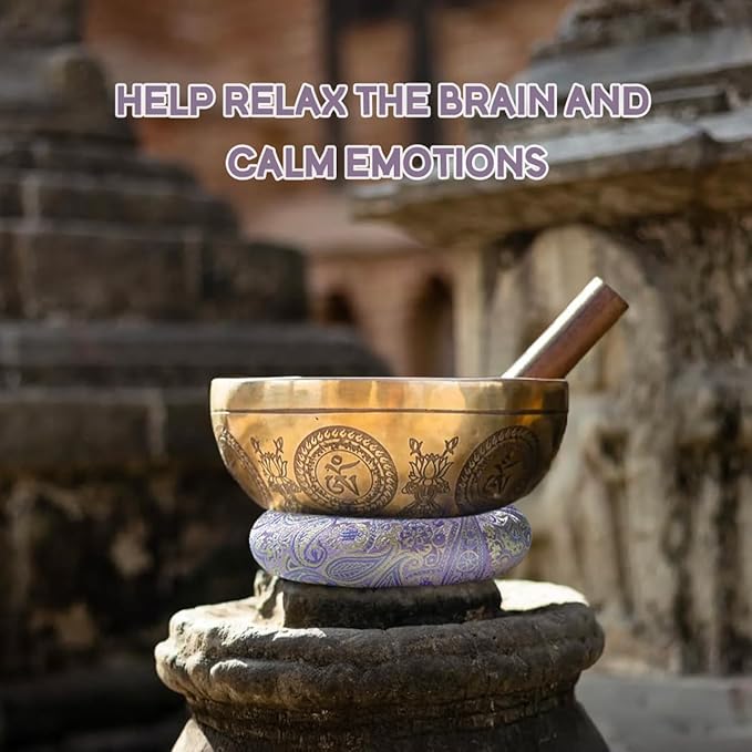 Singing Bowl Cushion for Tibetan Singing Bowls, Handmade Silk Brocade Round Cushion Pillow for Sound Healing and Crystal Sound Bowls Accessories(6.7 Inch,Violet) - Bloomnest