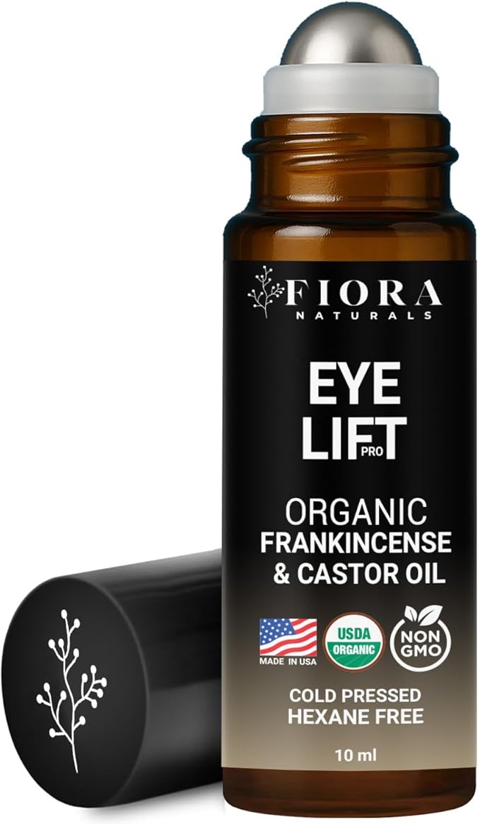 Organic Castor Oil and Frankincense Roll On – 100% Pure Hexane Free Eye Oil for Under Eye, Reduces Wrinkles, Dark Circles & Puffiness, Frankincense Essential Oil for Face Roller by Fiora Naturals - Bloomnest