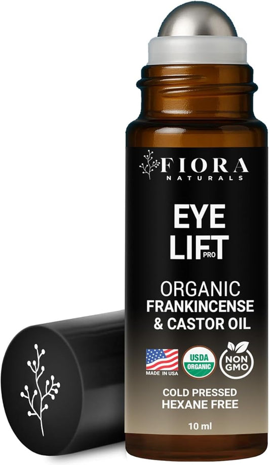Organic Castor Oil and Frankincense Roll On – 100% Pure Hexane Free Eye Oil for Under Eye, Reduces Wrinkles, Dark Circles & Puffiness, Frankincense Essential Oil for Face Roller by Fiora Naturals - Bloomnest