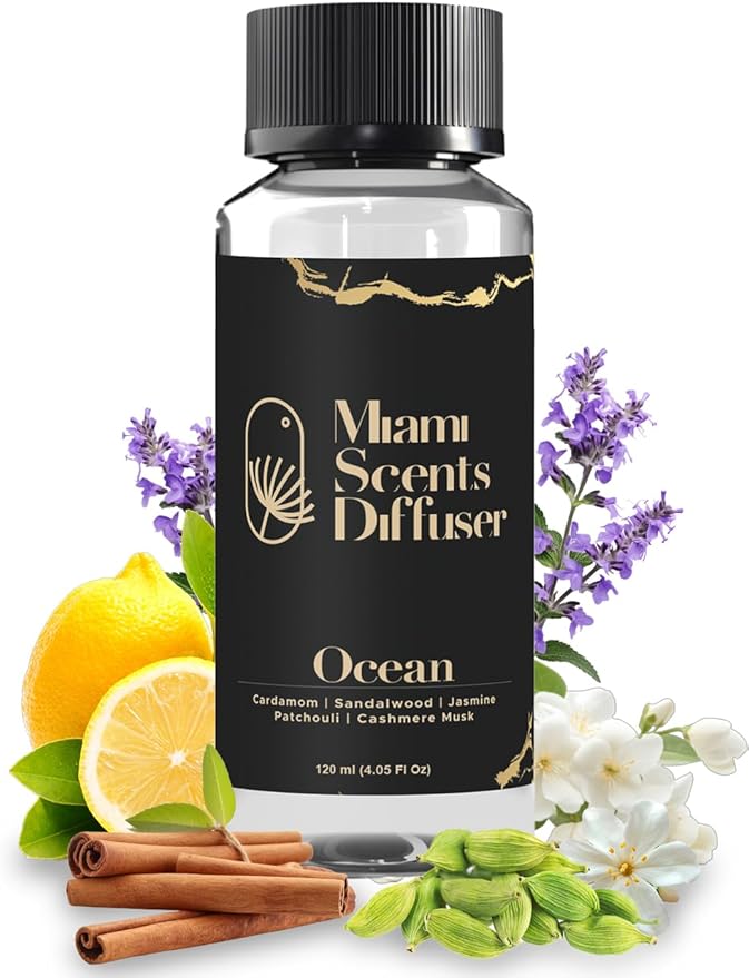 Ocean My Way Scent Inspired by The One Hotel 4 FlOz - 120 ml Essential Oils Aroma for Home Office Diffuser Luxury Fragance Refill Aromatherapy Fresh Blend of Sandalwood Cardamom Patchouli and Jasmine - Bloomnest