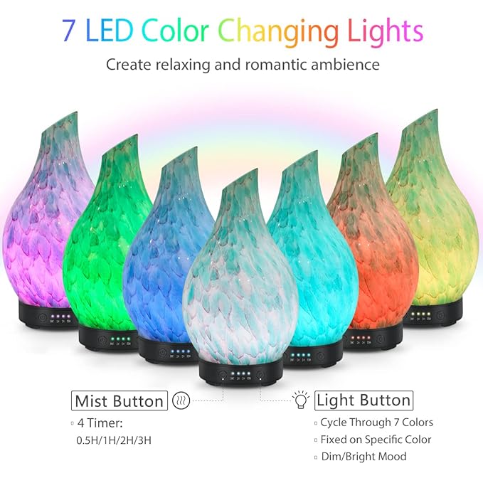 Essential Oil Diffuser 120ml Ultrasonic Aromatherapy Diffuser with Handmade Glass BPA Free, Auto Shut-Off 4 Timer Setting 7 Colors Changed LED for Home Yoga Office (Cobblestone) - Bloomnest