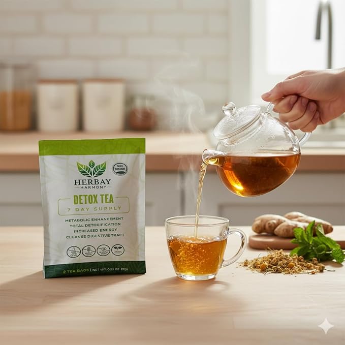 Herbay Harmony Organic Detox Tea – Caffeine-Free Herbal Cleanse for Bloating Relief, Digestive Tea & Natural Body Detox, Organic Herbal Blend with Ginger, Chamomile & Papaya - 24 Pack (24 Week Balance Pack) - Bloomnest
