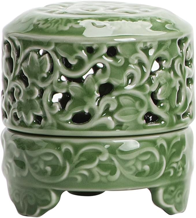 Mini Ceramic Incense Burner - Chinese Classic Plum Green Celadon Glaze, Fragrance Cone & Stick Holder Palo Santo/Sage/Herb Burner for Meditation, Yoga, Desk Decor, Zen Relaxation Gift (Cloud-A) - Bloomnest