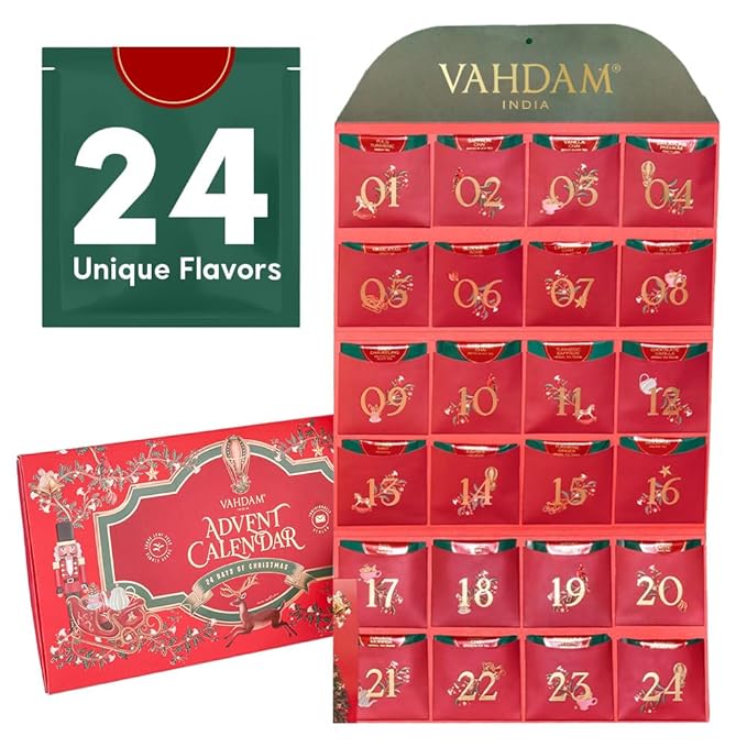Limited Edition - Advent Calendar 2025 Folding Gift Box | 24 Unique Loose Leaf Teas - Holiday Gift Pack | Christmas Advent Calendar 2025 for Adults, Advent Calendar 2025 Adult Women and Men | VAHDAM - Bloomnest