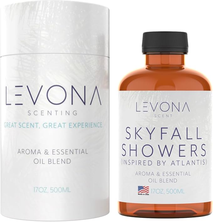 Levona Scent Essential Oil - Luxury Aroma for Home, Office, Hotel & Spa, Ideal for Humidifiers & Diffusers, Hotel Fragrance with Neroli, Orange & Melon - 500ml / 17 fl oz, Skyfall Showers LEVONASCENT