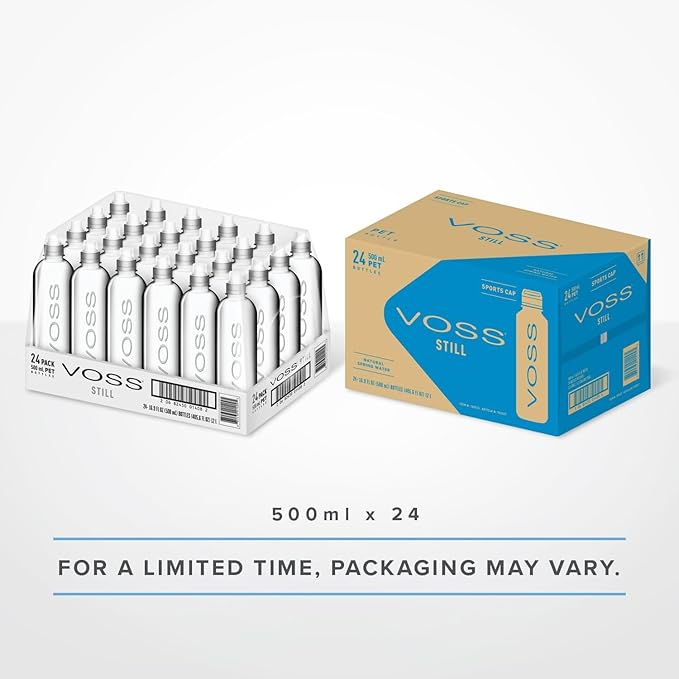 VOSS Premium Still Bottled Water - Pure, Crisp & Refreshing - BPA Free PET Plastic Water Bottles with Sports Cap for Easy, Spill-Free Drinking - Ideal for Gym, Running, Hiking - 500ml, Pack of 24 - Bloomnest