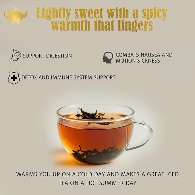 Ginger Lemon Tea, Loose Leaf Herbal Tea – Helps Reduce Nausea and Motion Sickness – Detox & Immunity Support – Drink Hot or Iced – 4 oz Resealable Bag (Makes 50 Cups) – The Elegant Elephant - Bloomnest