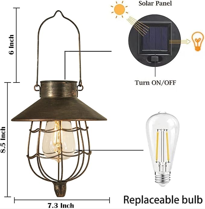 YAKii 6 Pack Solar Lantern Hanging Waterproof Outdoor Metal Solar Lamp with Warm White Light Decorate for Yard Garden Pathway Patio Porch (Antique Copper) - Bloomnest