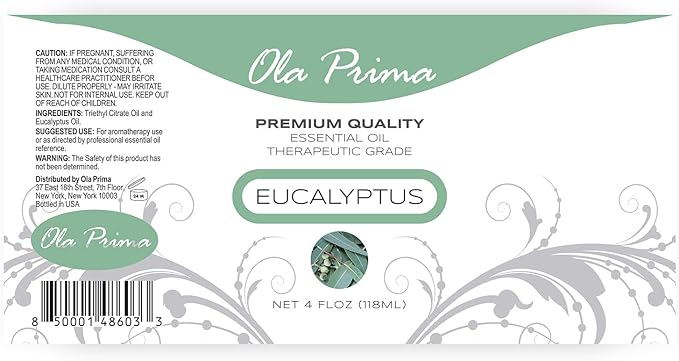 Ola Prima Eucalyptus Essential Oil Therapeutic Grade for Aromatherapy, Diffuser, Hydrates Skin, Soothes Dry, Dropper – 4 fl oz - Bloomnest