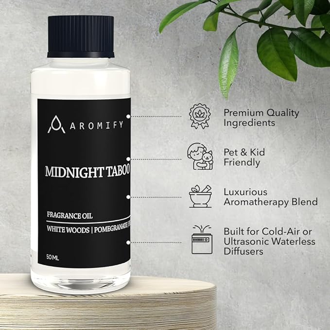 Midnight Taboo Diffuser Oil, Inspired by Luxury Hotels, 1.6 Fl Oz, 50 mL Hotel Scent for Home, Office, Bathroom, Aromatherapy Blend of Essential Oil, Lemon & Pomegranate Scents - Bloomnest