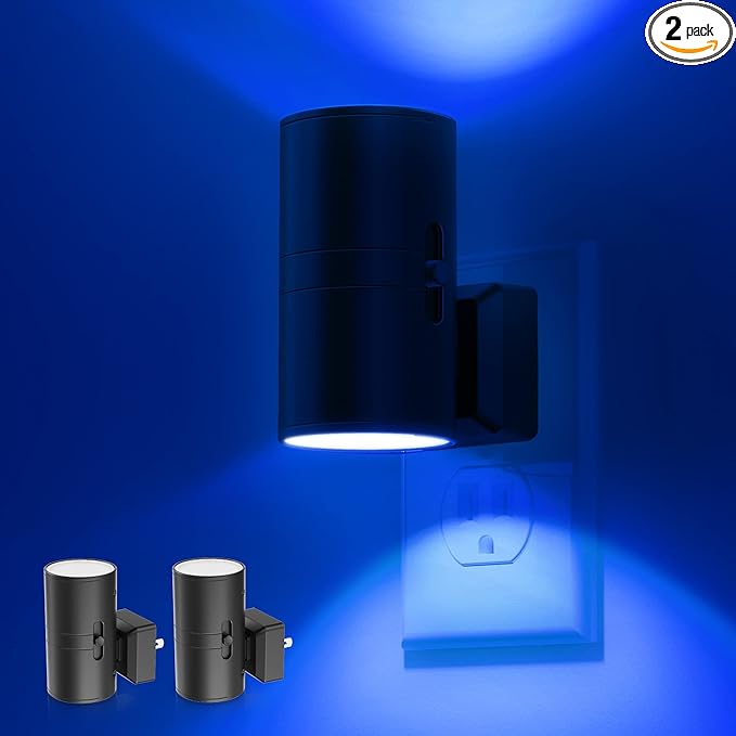 Blue Night Light, LOHAS Bluey Light Plug into Wall, Dusk to Dawn Sensor, 0-100LM, Adjustable Brightness, Calm Dimmable Lights for Bathroom, Hallway, Bedroom, 2 Pack - Bloomnest