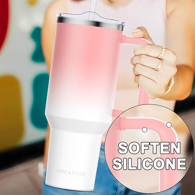 40 oz Tumbler with Handle and Straw Lid Insulated Tumblers Cups with Lids Straws Double Wall Vacuum Stainless Steel 40oz Tumbler Travel Mug Gifts for Men Women Him Her (Sakura) - Bloomnest
