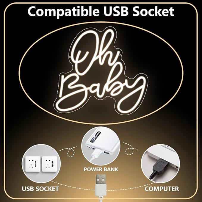 Oh Baby Neon Sign, Baby Shower LED Neon Light for Party Wall Decor Light Up Sign for Gender Reveal Birthday Party Decorations Warm White Dimmable USB Powered(14.2"*12.9") - Bloomnest