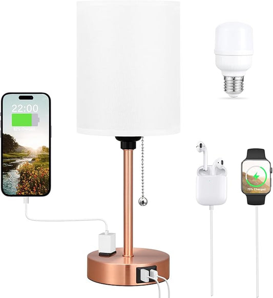 Small Bedside Table lamp for Bedroom - Red Bronze Modern Wedding Gift for Couples, 3 Color Temperatures & USB Ports & AC Outlet, Gold Nightstand Lamps for Reading, Dorm, Office, Living Room, Bathroom - Bloomnest