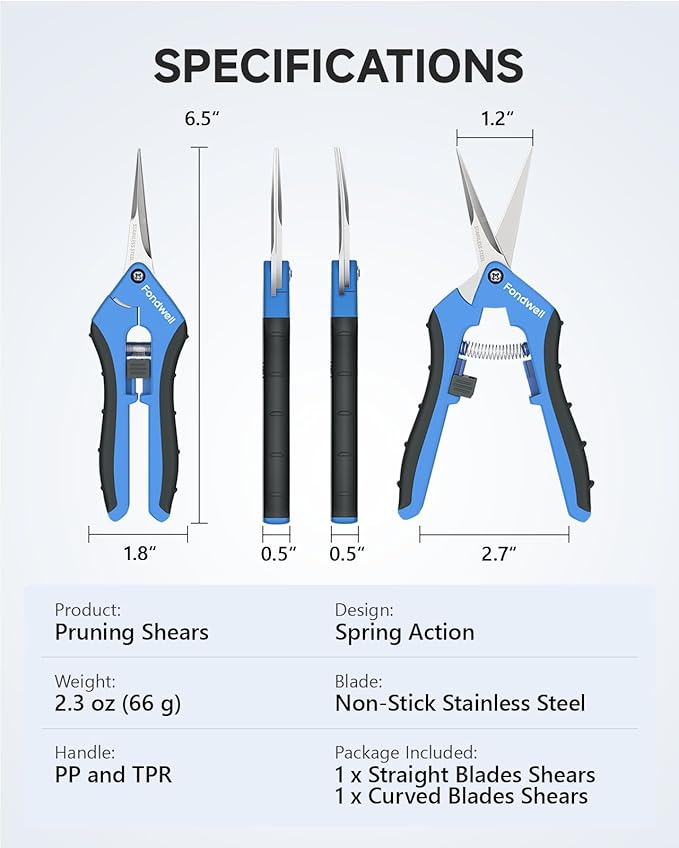 Fondwell 6.5" Pruning Shears Trimming Scissors: 2 Pack of Small Garden Snips with Micro Tip - Plant Clippers of High Cutting Efficiency - Bloomnest