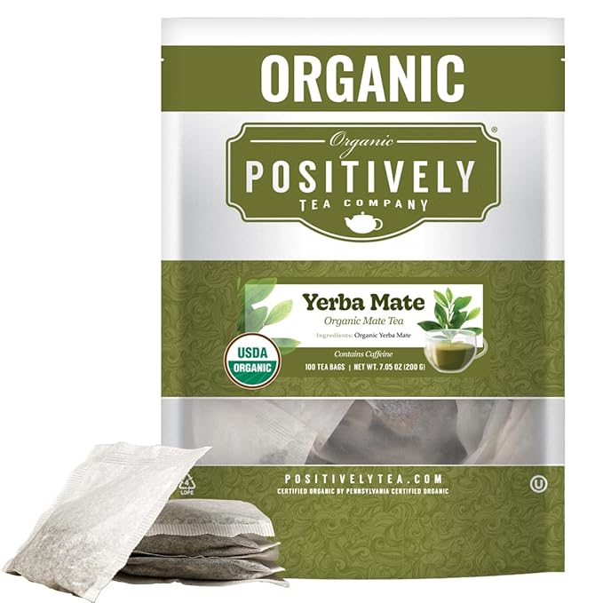 Organic Positively Tea Company, Yerba Mate Tea Bags (Unsmoked), 100 Count, Eco-Friendly Tea Bags, Non-GMO - Bloomnest