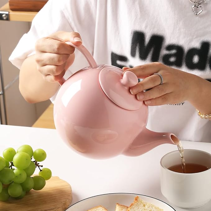 Sweejar Porcelain Teapot with Removable Stainless Steel Infuser,Microwave & Dishwasher Safe Tea Pots for Loose Tea,Tea Infuser Pots for Chrismas Women Gift (40oz Pink) - Bloomnest
