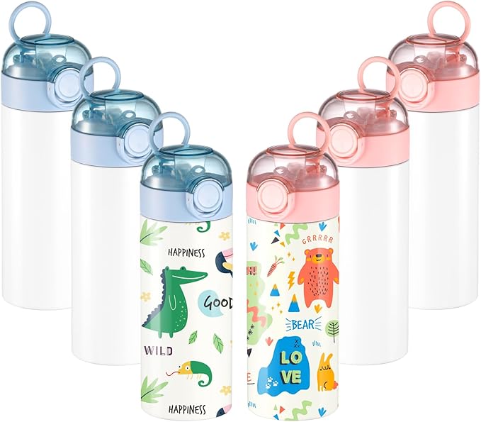 OFFNOVA 12oz Kids Sublimation Water Bottle Blank with One-click Pop-up Straw, Kids Sublimation Tumbler Cups for Boys Girls to School Sports Travel Camping (6 Pack) - Bloomnest