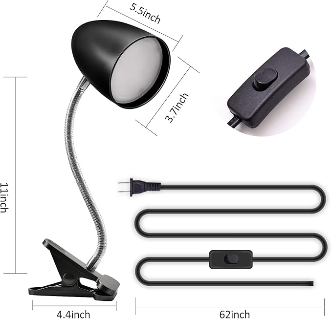 Clip on Light for Bed, Non-Dimmable Clip on Reading Light for Bed, 4000K Cool White, 3.5W 240 LM Desk lamp with clamp, Eye Protection, ETL Listed, Black - Bloomnest