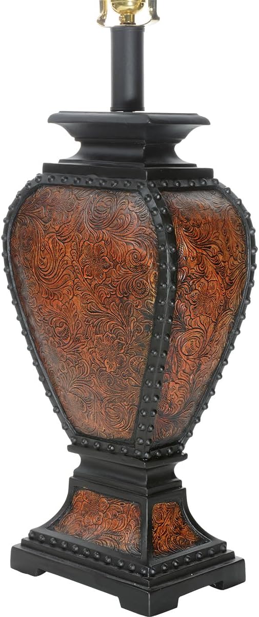BLACK FOREST DECOR Western Tooled Leather Table Lamp - Rustic Faux Leather Shade for Cabin Decor - Bloomnest