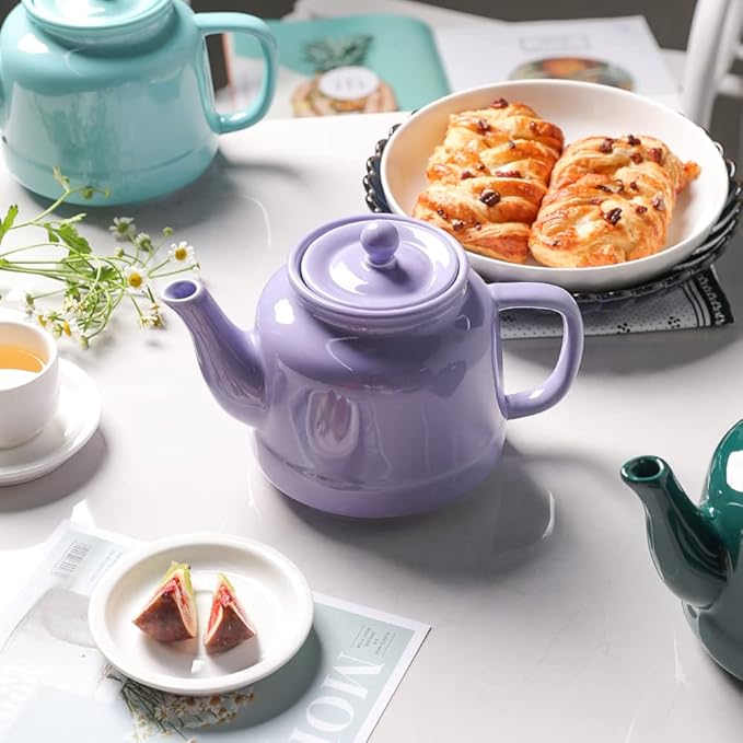 Sweejar 35 oz Porcelain Tea Pot, Teapot with Removable 18/8 Stainless Steel Infuser, Microwave & Dishwasher Safe Tea Maker, Tea Infuser Pots for Blooming loose Leaf Tea,Chrismas Women Gift(Purple) - Bloomnest