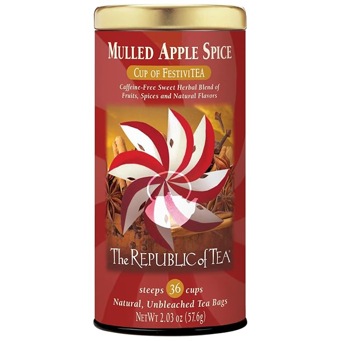 The Republic of Tea - Mulled Apple Spice Herbal Tea Tin, 36 Tea Bags, Naturally Caffeine Free - Bloomnest