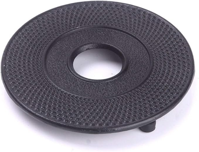 HwaGui Cast Iron Teapot Trivet with Rubber Pegs for Kitchen Or Dining Table, 5.5 Inch-Black - Bloomnest